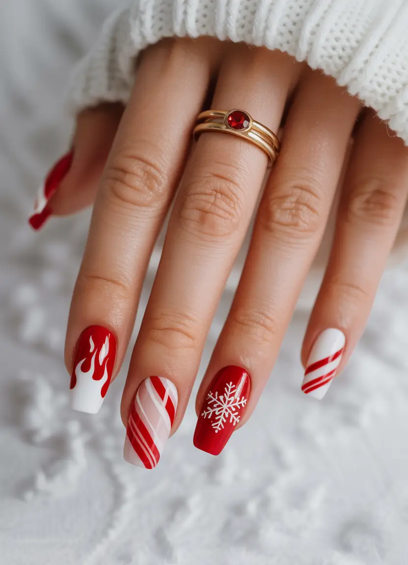 Elegant Christmas Nail Designs 2025 Peppermint Fire