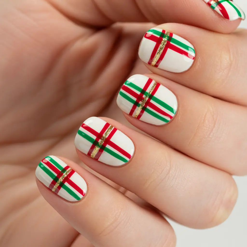 Elegant Christmas Nail Designs 2025 Gift Wrap Chic