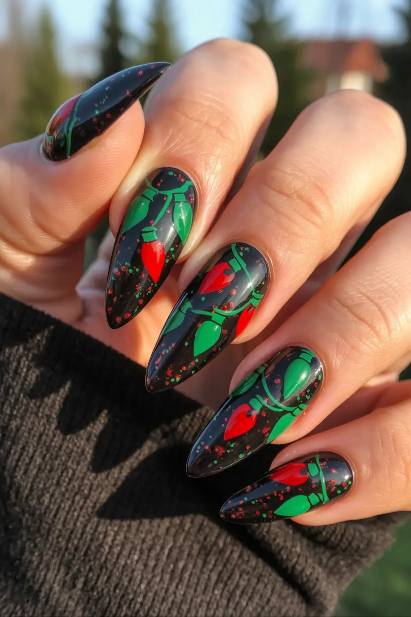 Elegant Christmas Nail Designs 2025 Twinkling Light Parade