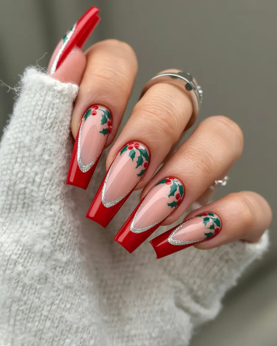 Elegant Christmas Nail Designs 2025 Holly French Drama