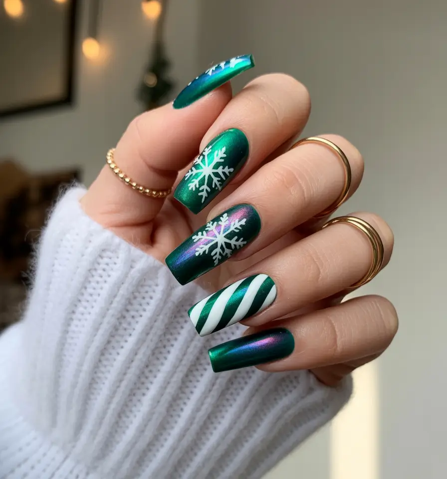Elegant Christmas Nail Designs 2025 Frosted Emerald Spark