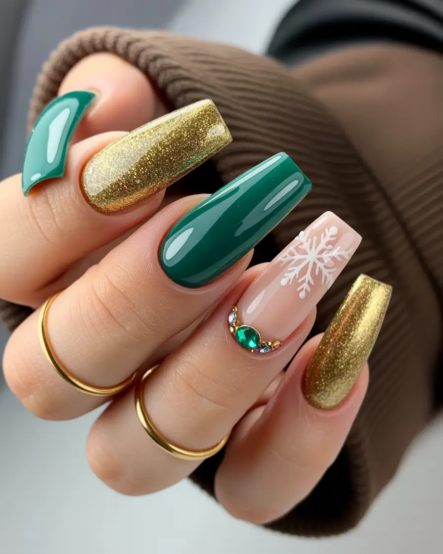 Elegant Christmas Nail Designs 2025 Golden Snowflake Elegance