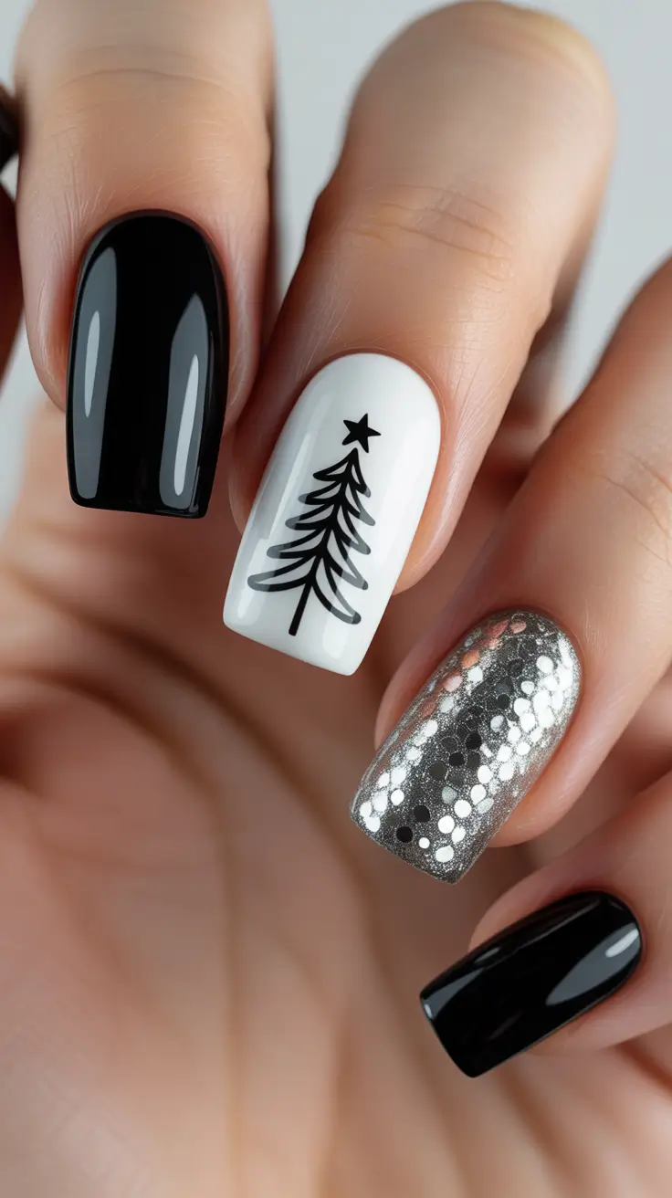 Elegant Christmas Nail Designs 2025 Festive Noir Spark