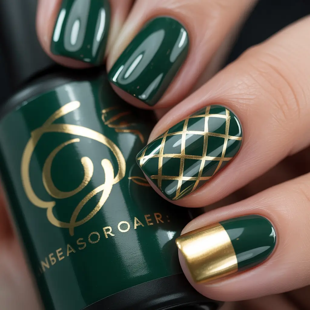 Elegant Christmas Nail Designs 2025 Emerald Glamour Grid