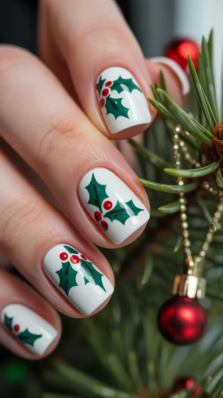 Elegant Christmas Nail Designs 2025 Holly Berry Charm