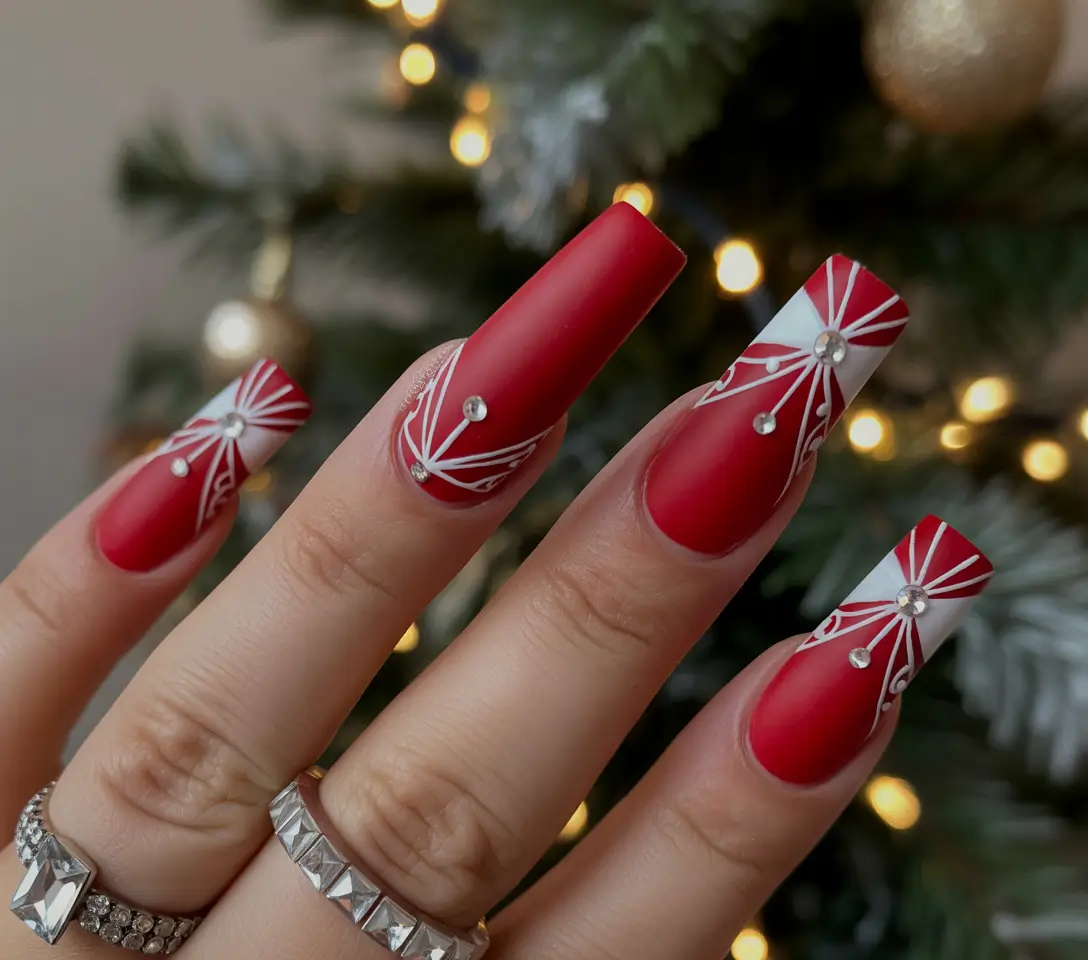 Elegant Christmas Nail Designs 2025 Crimson Gift Wrap