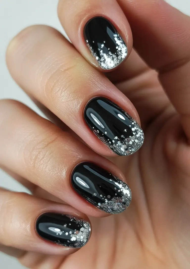 Short almond Frosted Midnight Tips