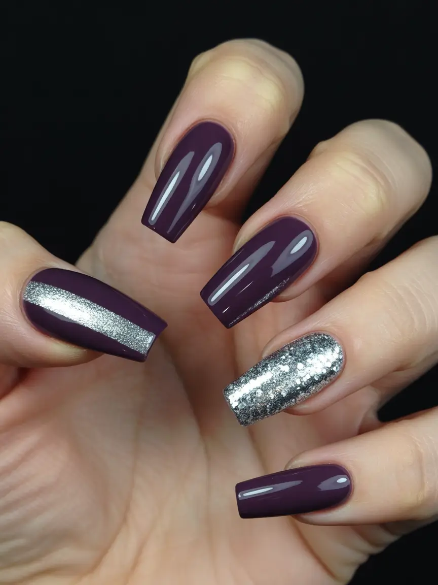 Dark Deep Plum and Silver Drama