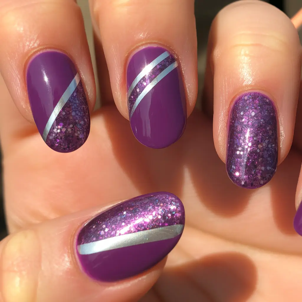 Short almond Violet Frost Sparkle