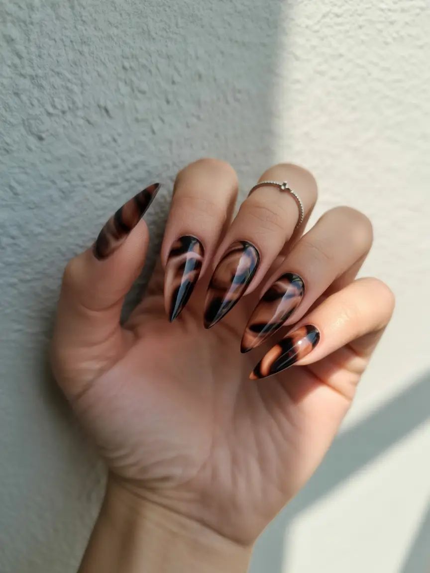 Fall nail design for November 2025 Tortoiseshell Drama