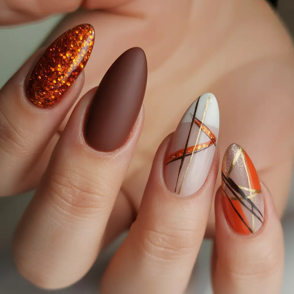 Fall nail design for November 2025 Mixed Texture Statement