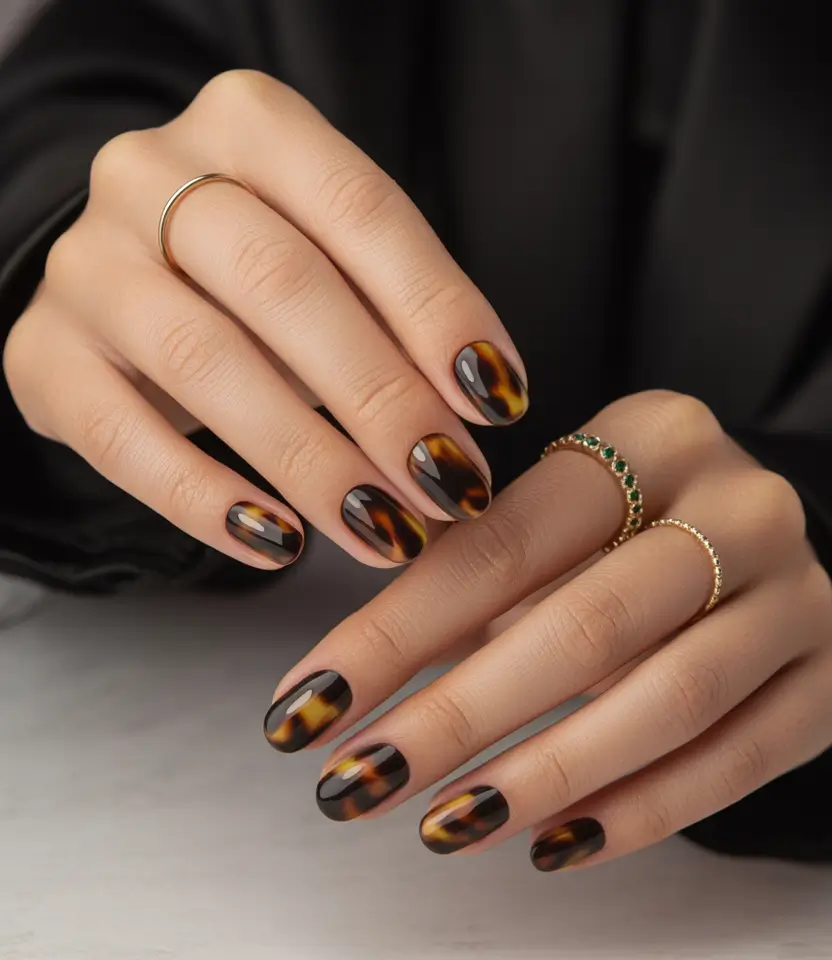 Fall nail design for November 2025 Tortoiseshell Oval
