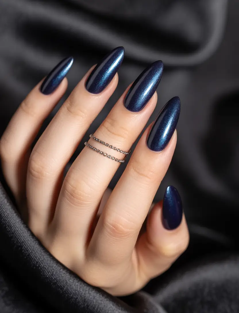 Fall nail design for November 2025 Navy Metallic