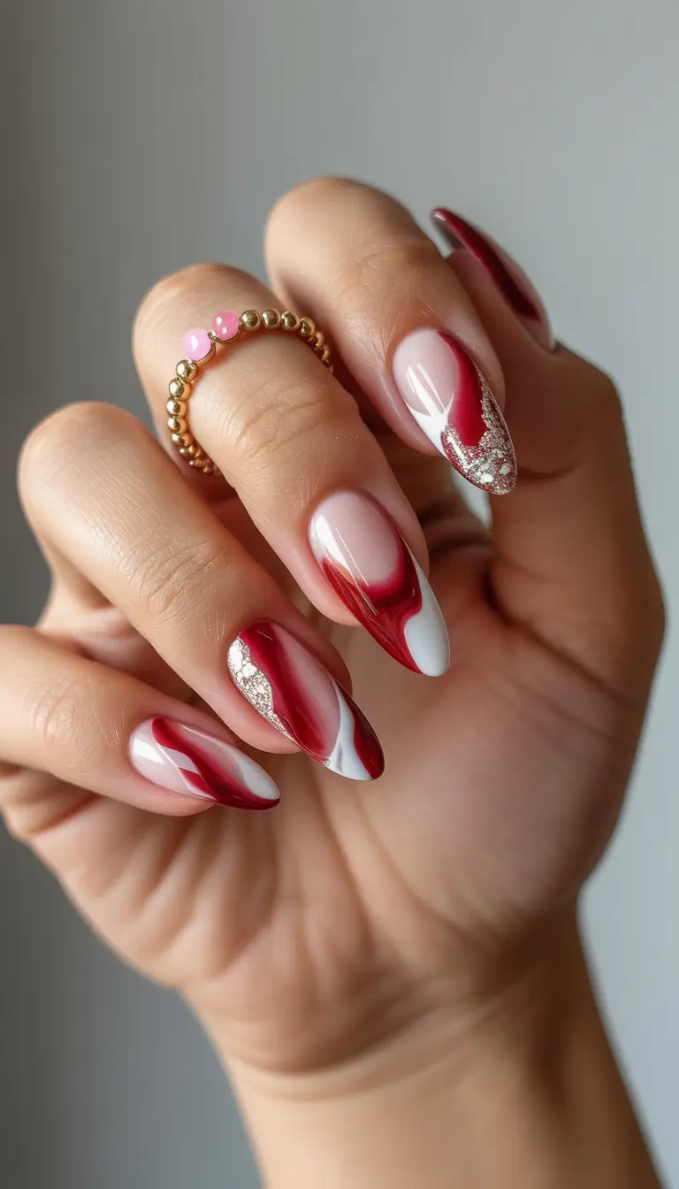 Fall nail design for November 2025 Crimson Silver Waves