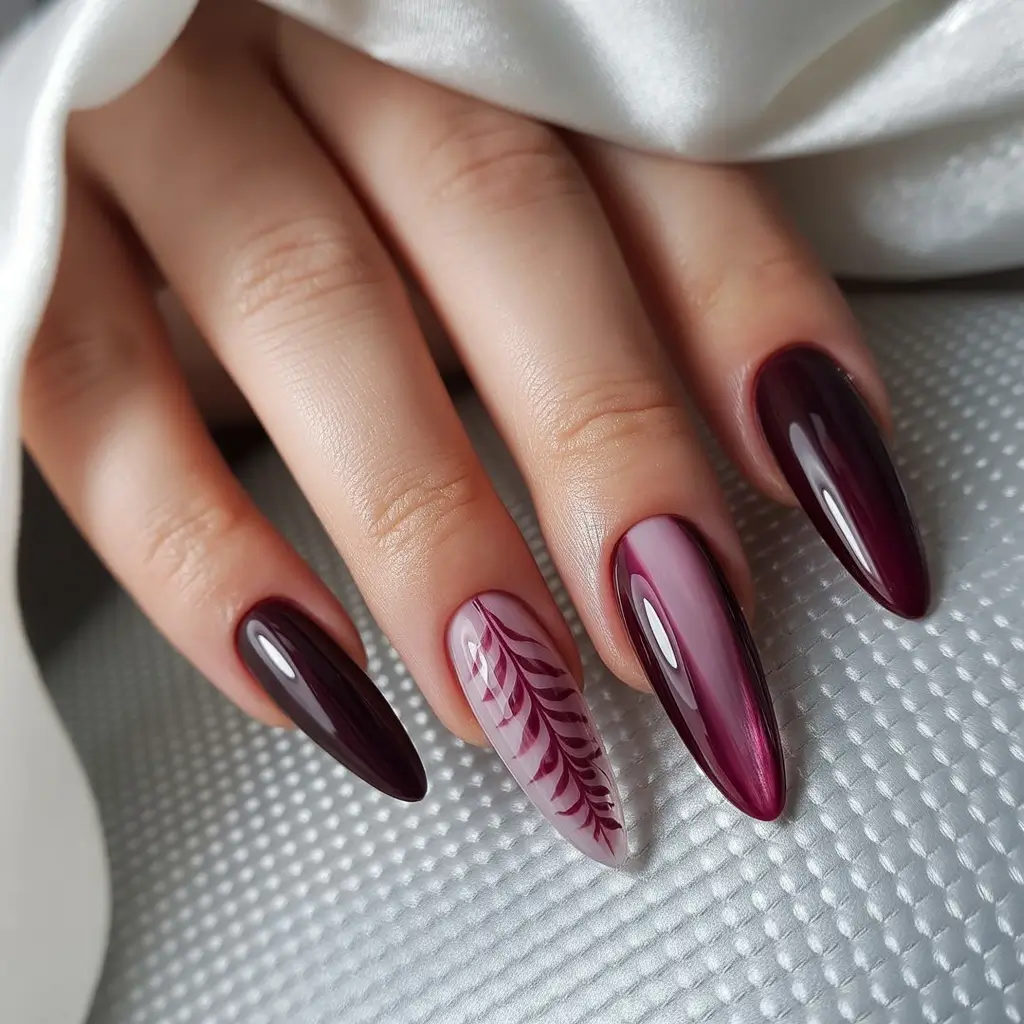 Fall nail design for November 2025 Burgundy Elegance