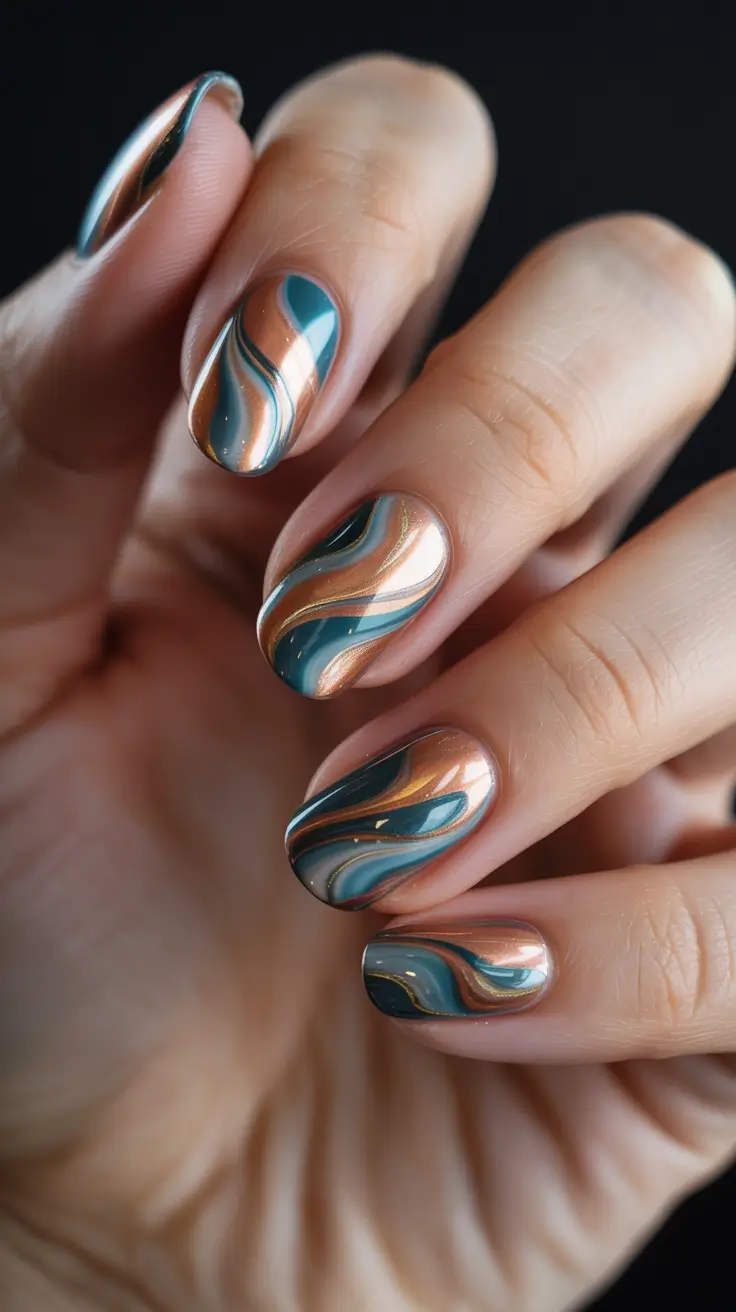Fall nail design for November 2025 Abstract Copper Waves