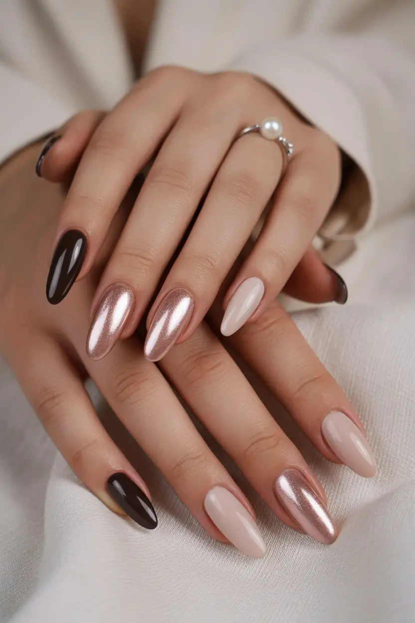 Fall nail design for November 2025 Rose Gold Mix