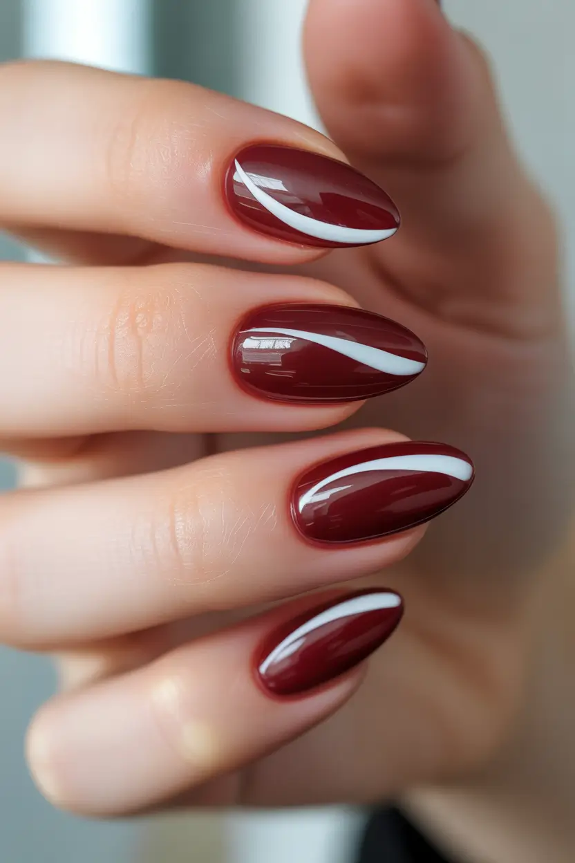 Fresh Almond Nail Inspiration Winter 2025–2026 Velvet Burgundy Lines