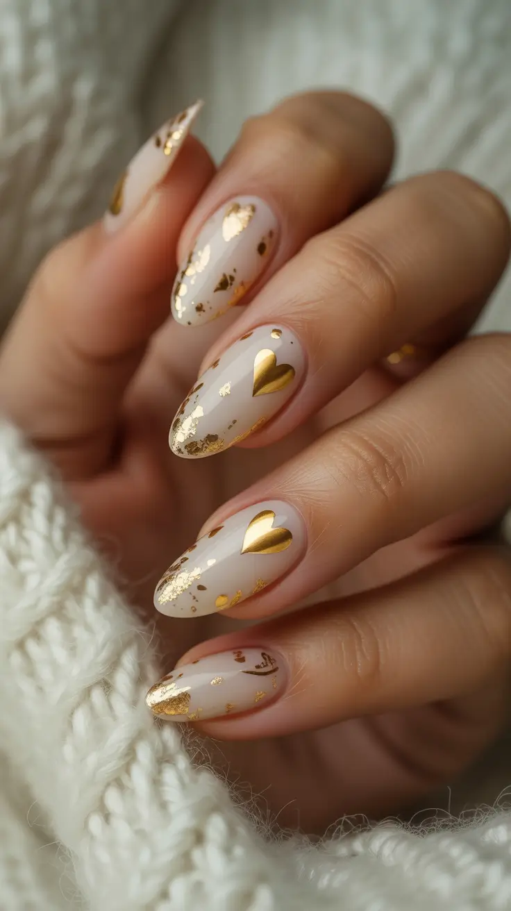 Fresh Almond Nail Inspiration Winter 2025–2026 Golden Heart Whispers