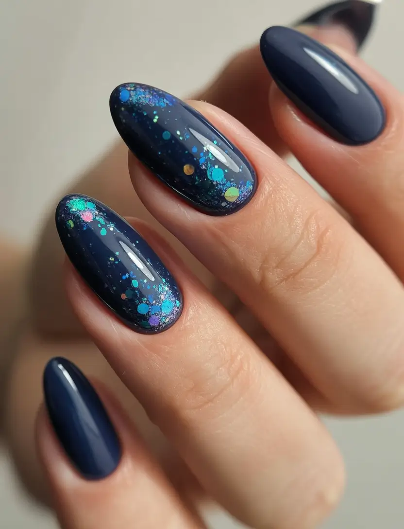 Fresh Almond Nail Inspiration Winter 2025–2026 Deep Sapphire Spark