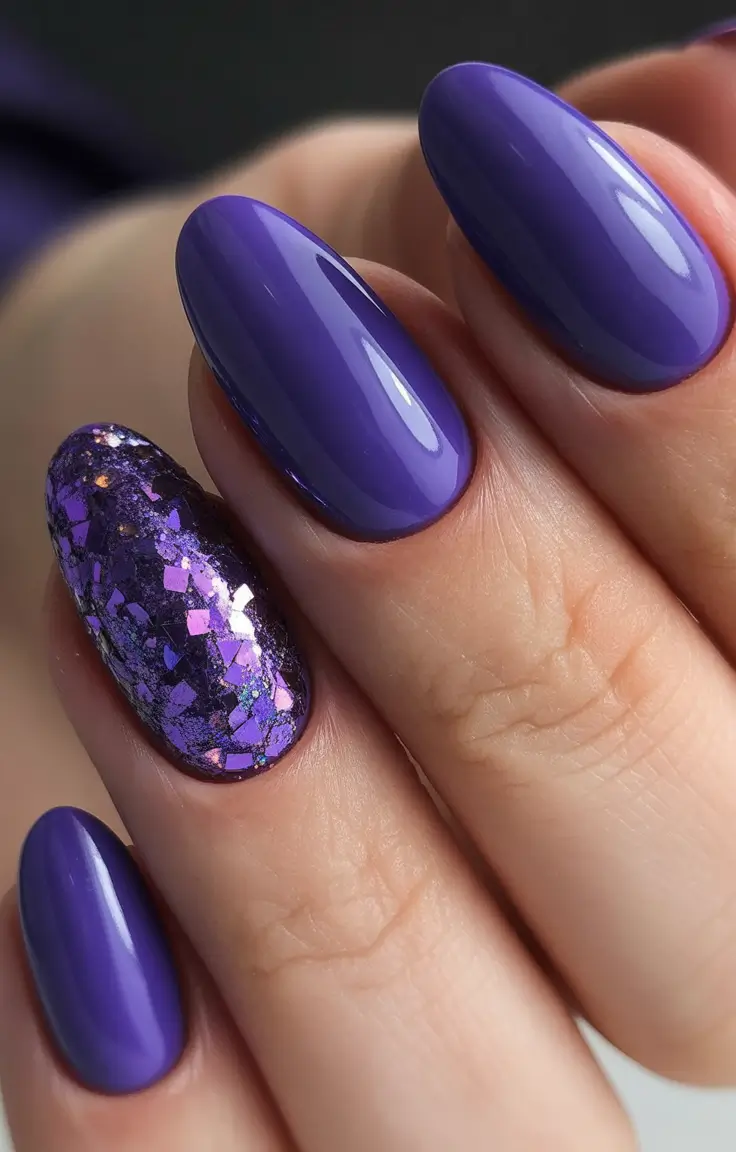 Fresh Almond Nail Inspiration Winter 2025–2026 Plum Galaxy Glow