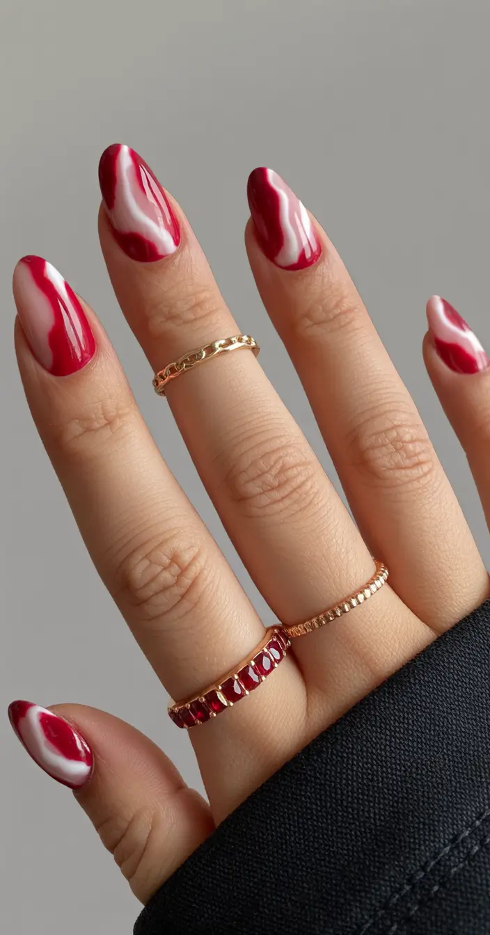 Fresh Almond Nail Inspiration Winter 2025–2026 Crimson Swirl Muse