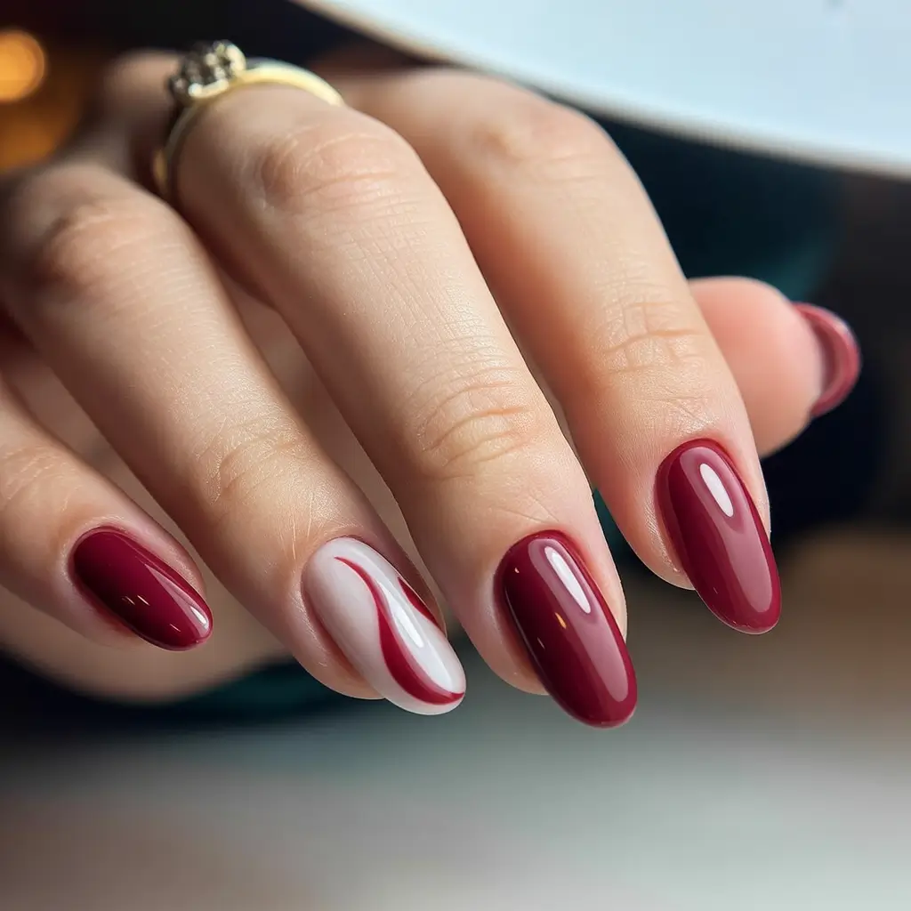Fresh Almond Nail Inspiration Winter 2025–2026 Cherry Velvet Swirl