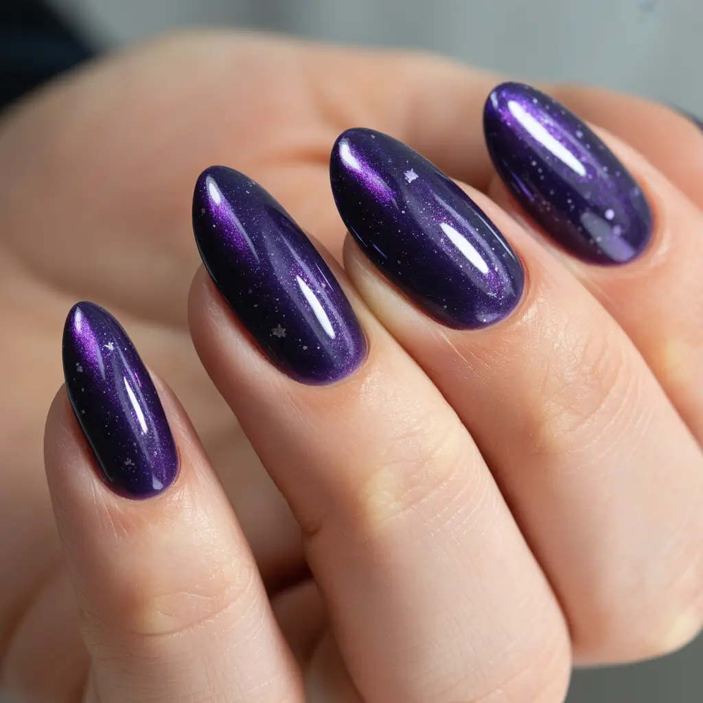 Fresh Almond Nail Inspiration Winter 2025–2026 Purple Night Sky