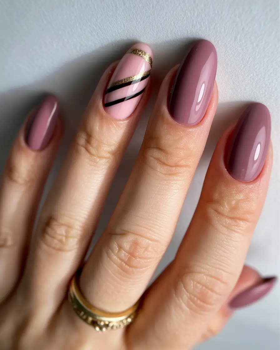 Fresh Almond Nail Inspiration Winter 2025–2026 Mauve Luxe Stripes
