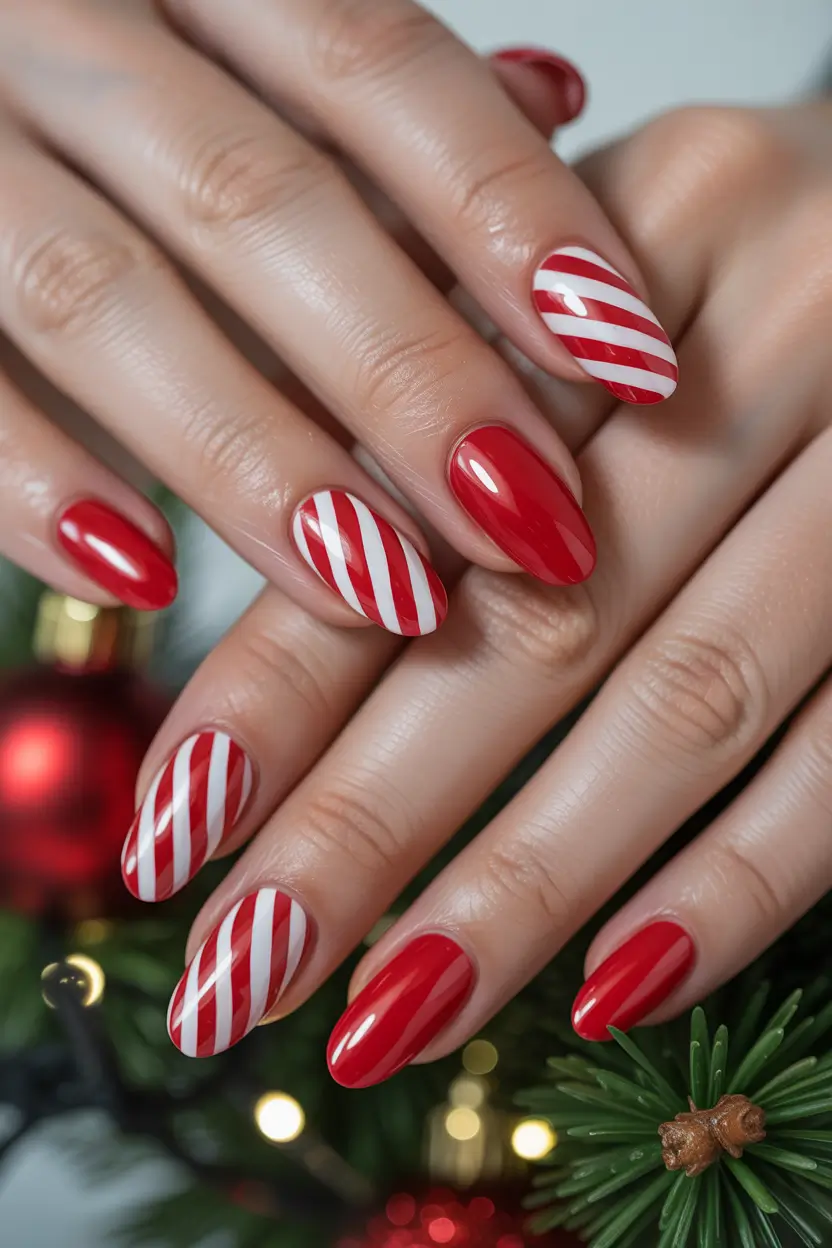 Fresh Almond Nail Inspiration Winter 2025–2026 Candy Cane Stripes