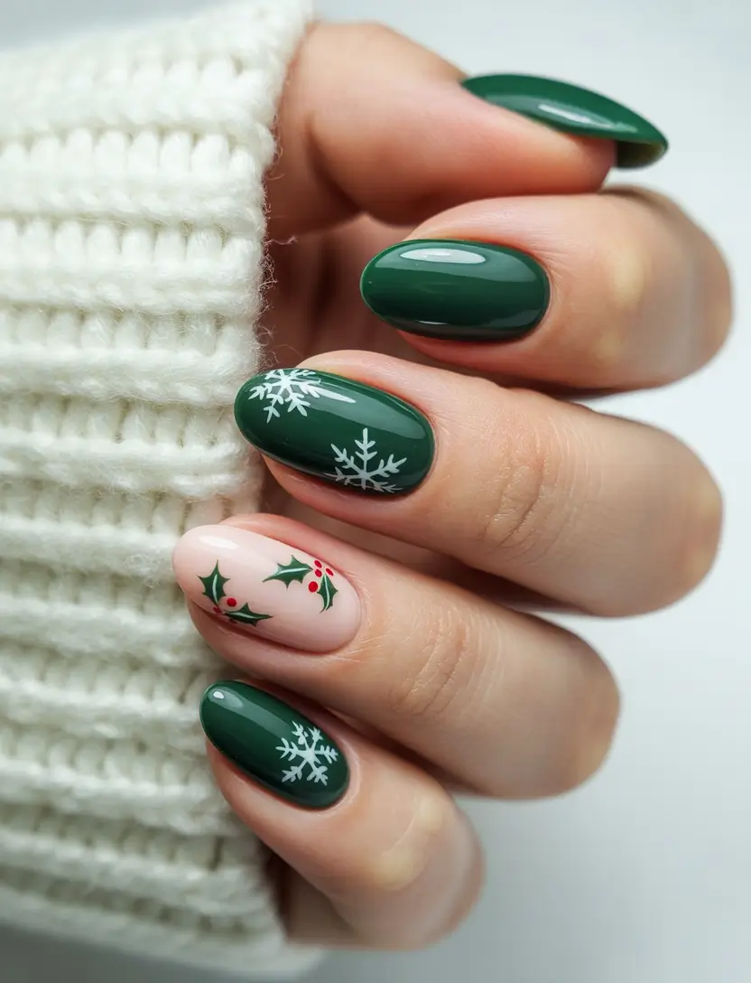 Fresh Almond Nail Inspiration Winter 2025–2026 Evergreen Snowfall