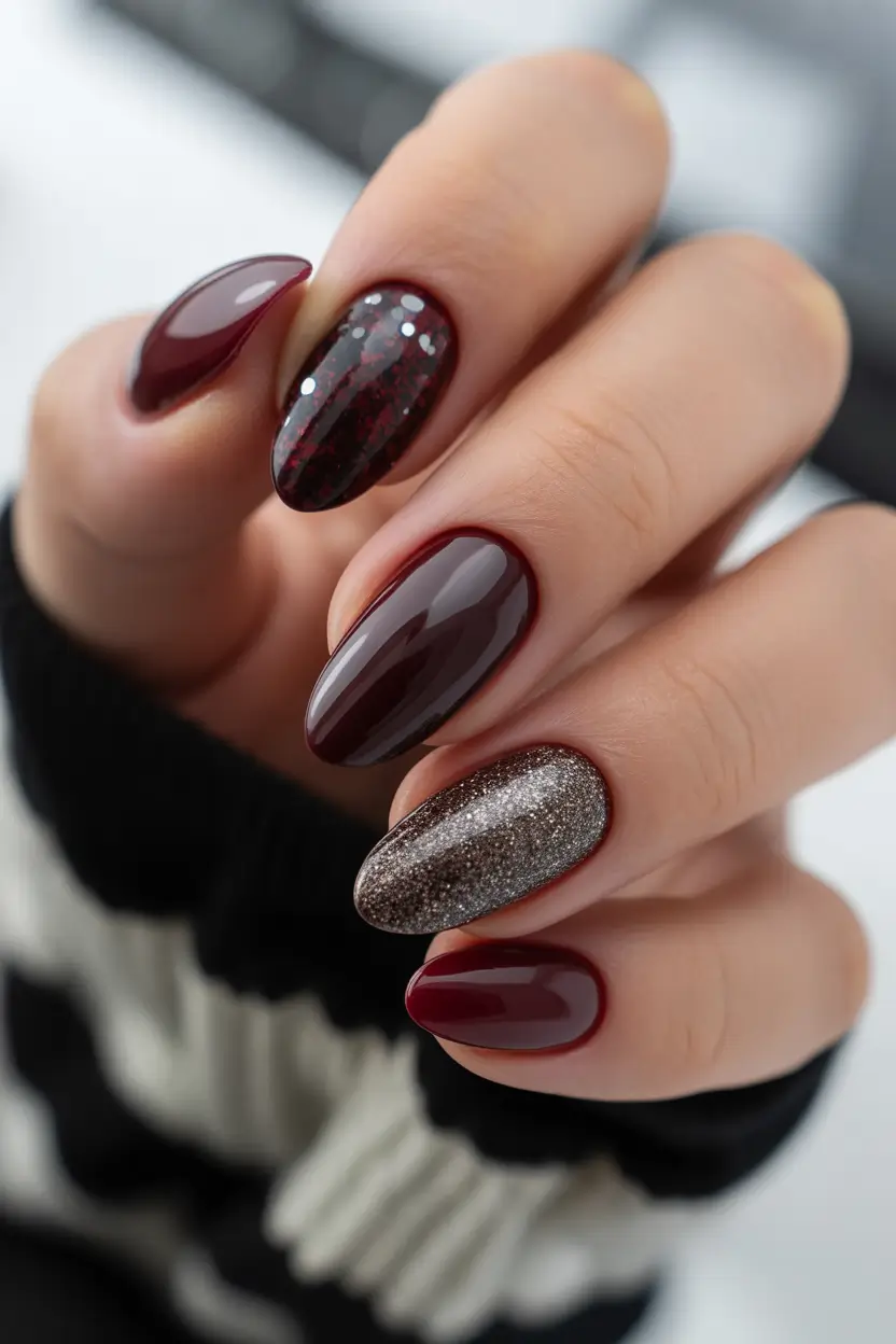 Fresh Almond Nail Inspiration Winter 2025–2026 Dark Cocoa Shine