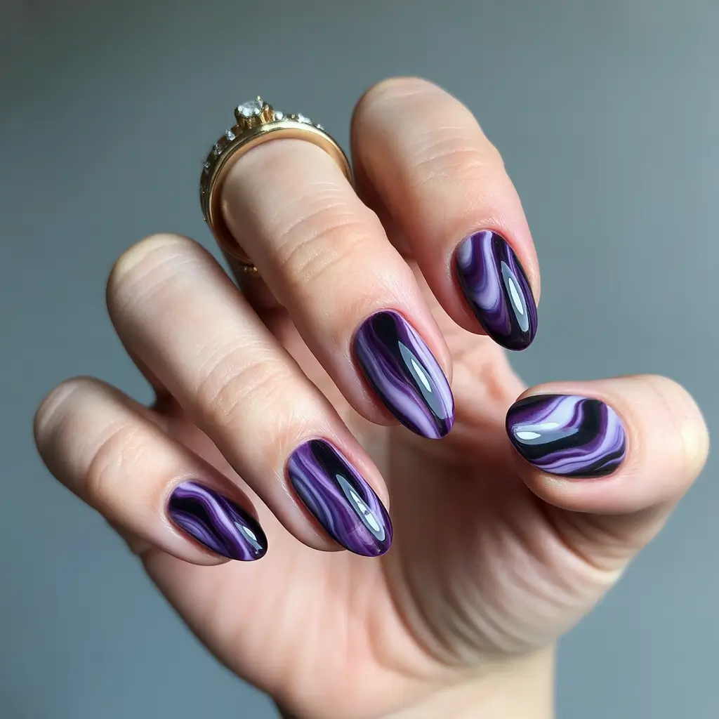 Fresh Almond Nail Inspiration Winter 2025–2026 Violet Marble Magic