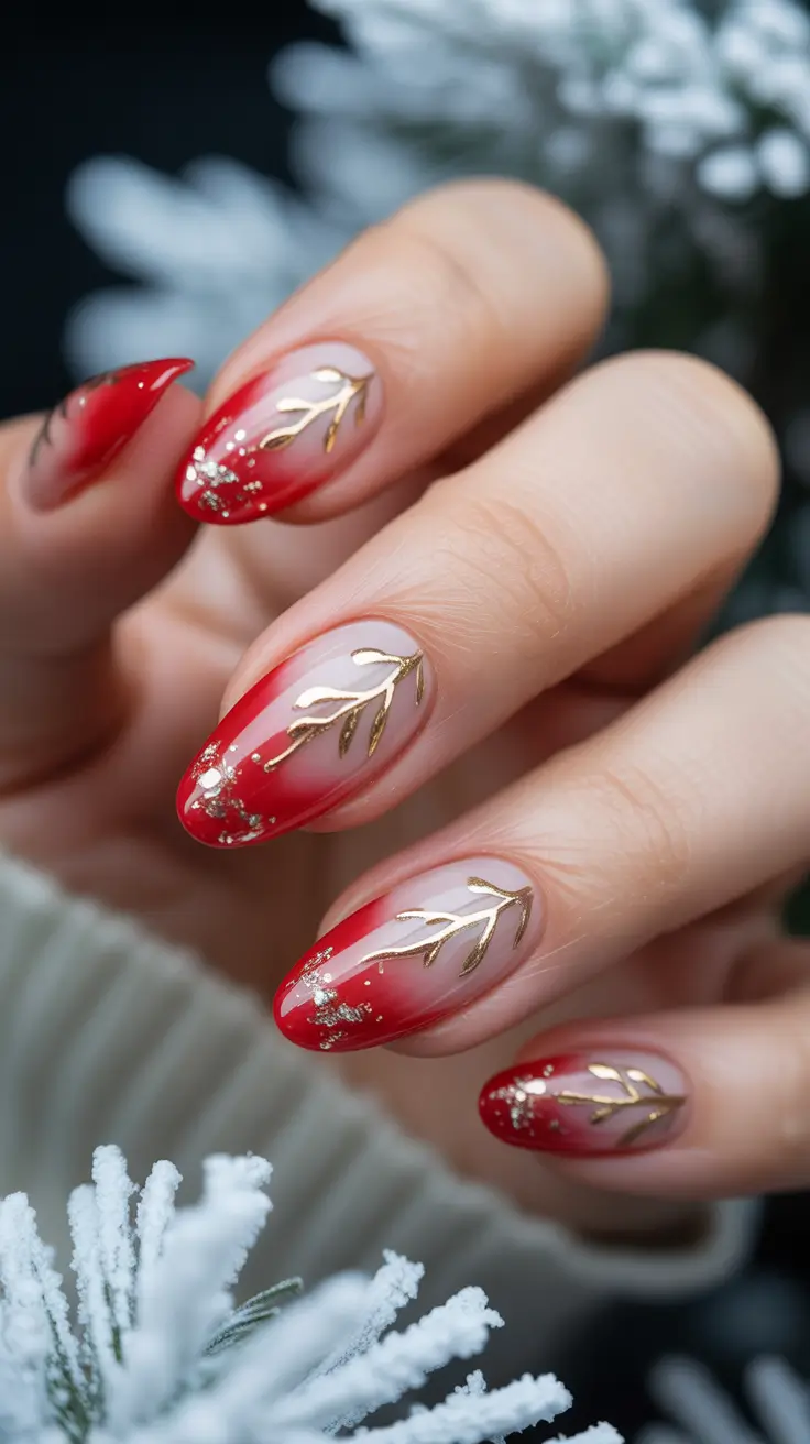 Fresh Almond Nail Inspiration Winter 2025–2026 Golden Leaf Glow