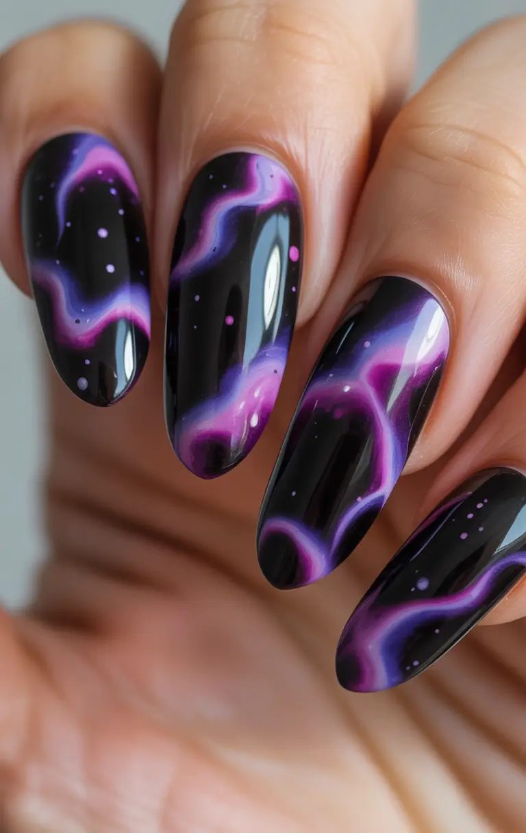 Fresh Almond Nail Inspiration Winter 2025–2026 Galaxy Aurora Nights