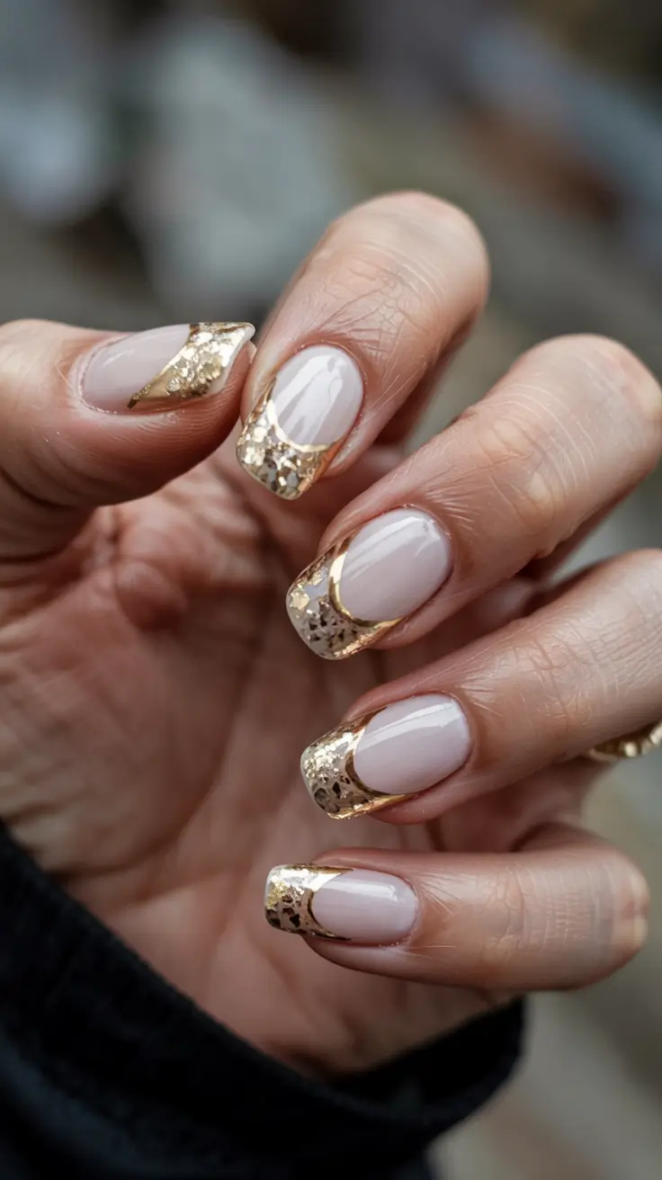 Fresh Cute Nail Inspiration Winter 2025–2026 Golden French Spark