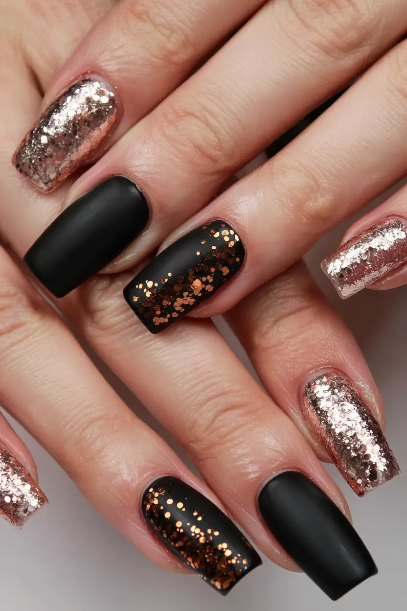 Fresh Cute Nail Inspiration Winter 2025–2026 Matte Black & Copper Shine