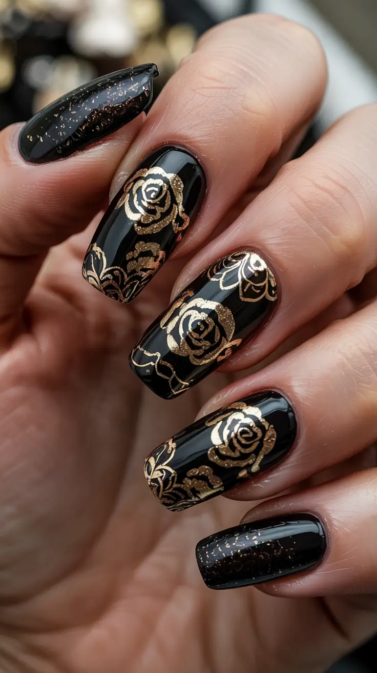 Fresh Cute Nail Inspiration Winter 2025–2026 Golden Rose Noir