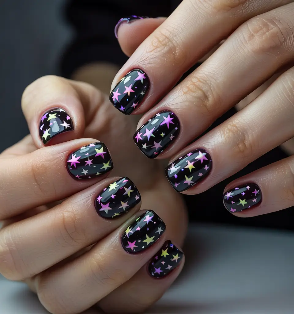 Fresh Cute Nail Inspiration Winter 2025–2026 Neon Starry Sky Nails