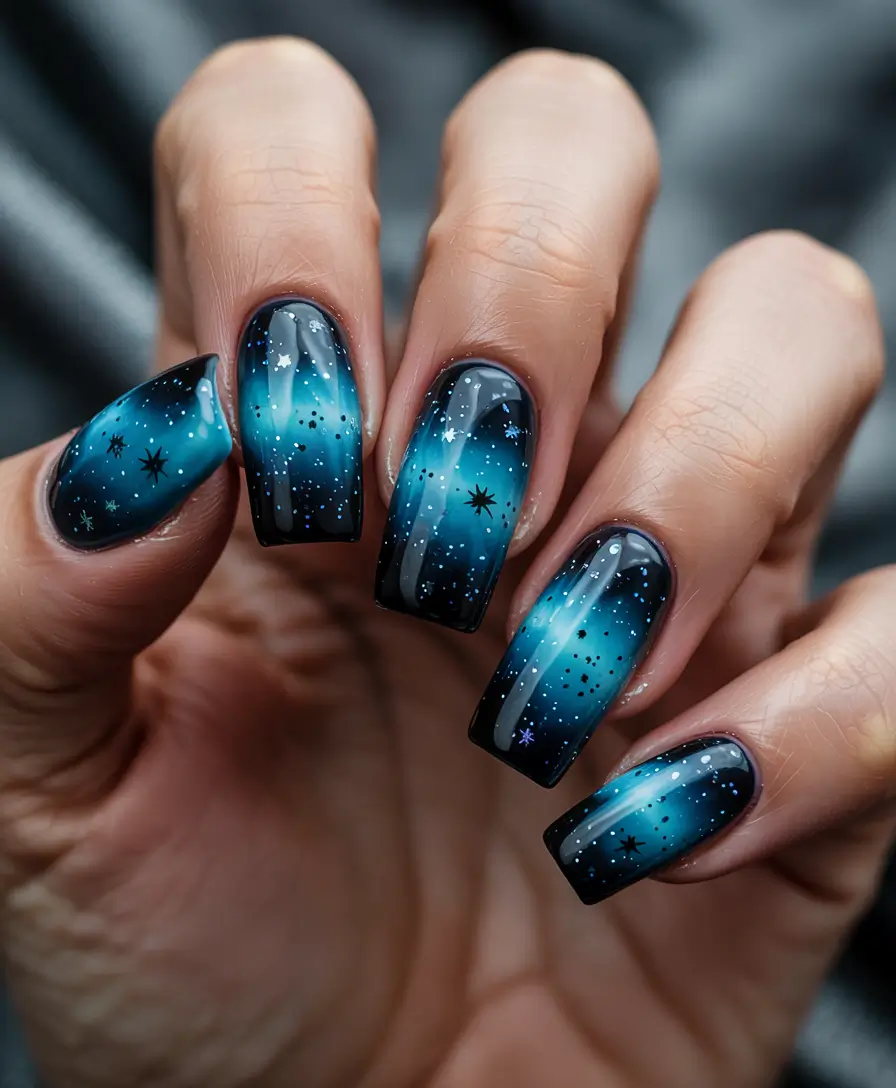 Fresh Cute Nail Inspiration Winter 2025–2026 Night Sky Galaxy Nails