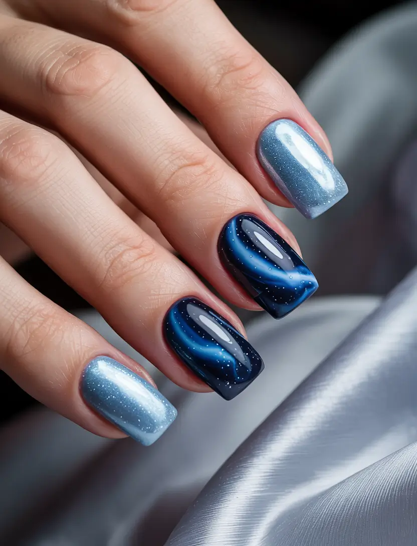 Fresh Cute Nail Inspiration Winter 2025–2026 Galaxy Wave Cat-Eye Nails