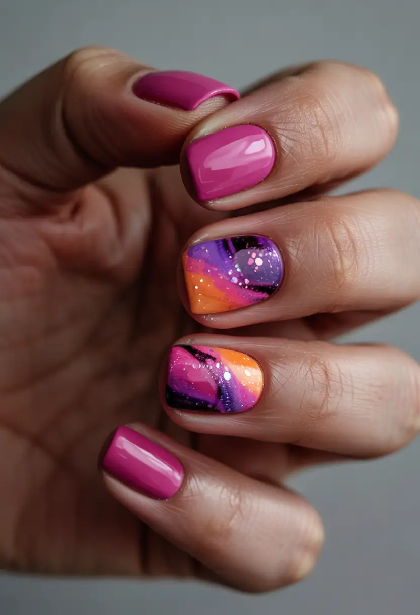 Fresh Cute Nail Inspiration Winter 2025–2026 Sunset Spark Short Nails
