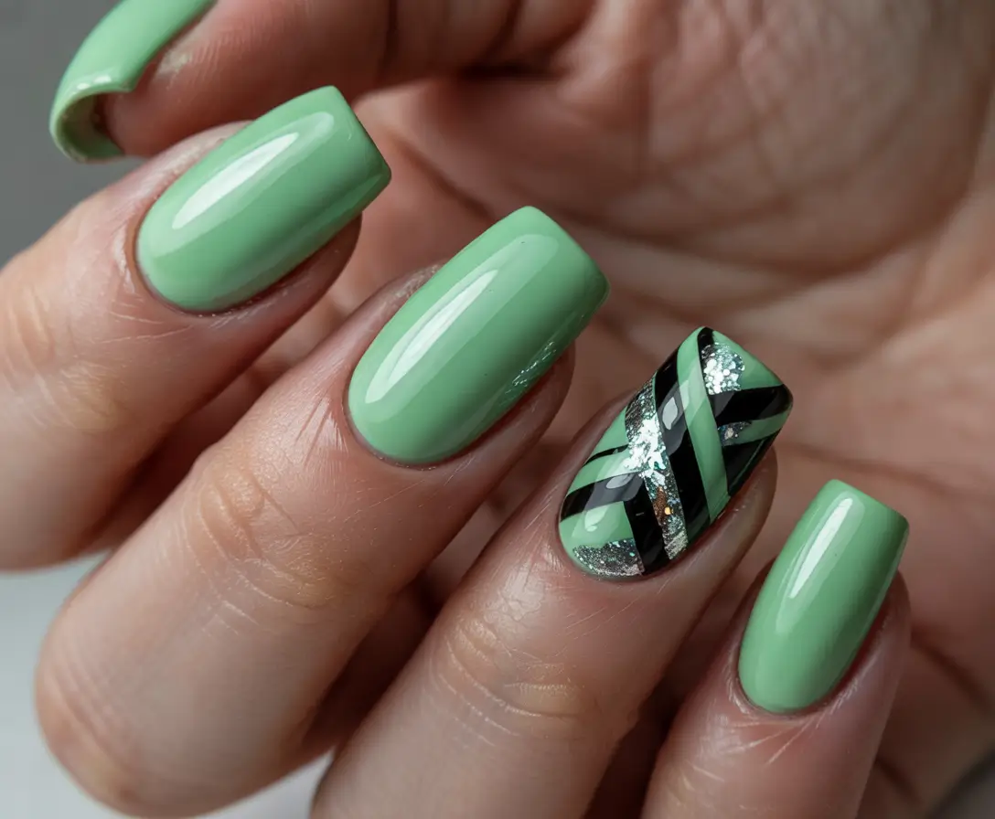 Fresh Cute Nail Inspiration Winter 2025–2026 Mint Twist with Stripes