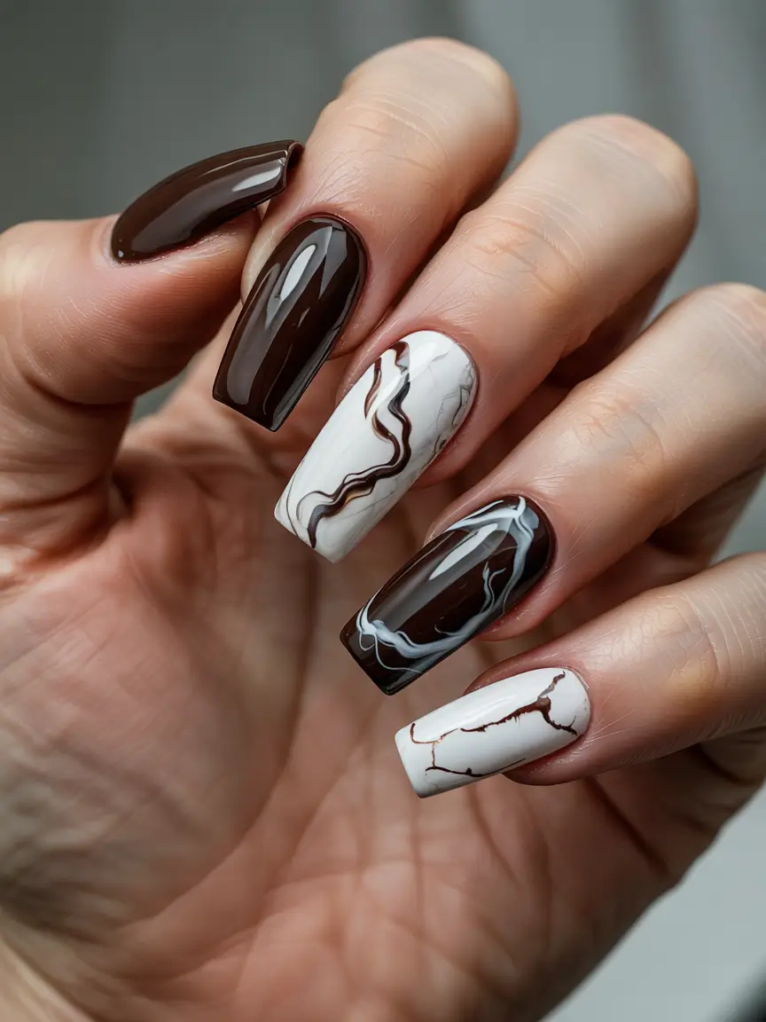 Fresh Cute Nail Inspiration Winter 2025–2026 Chocolate Marble Perfection