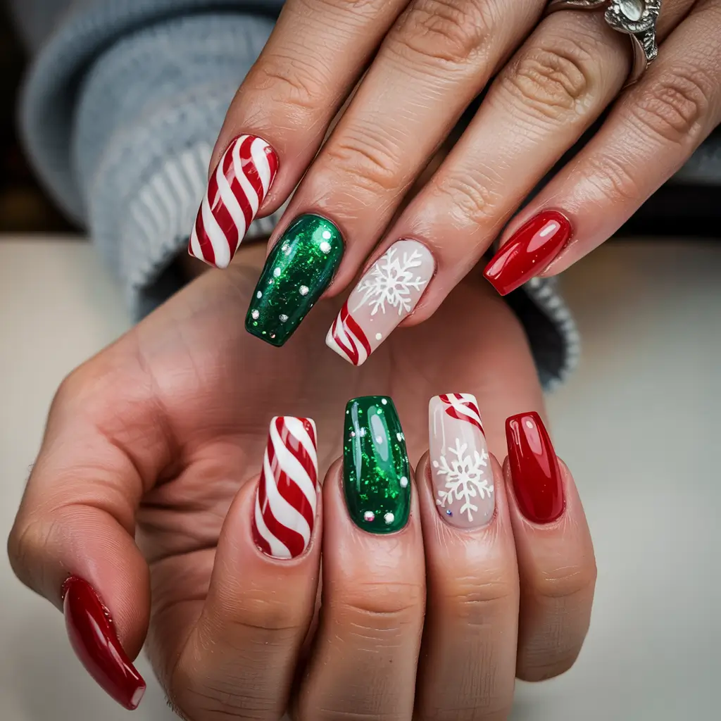 Fresh Cute Nail Inspiration Winter 2025–2026 Peppermint Candy Magic