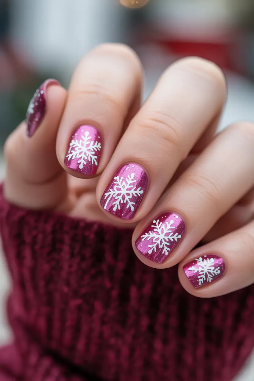 Fresh Nail Colors Winter 2025–2026 Berry Snowflake Charm