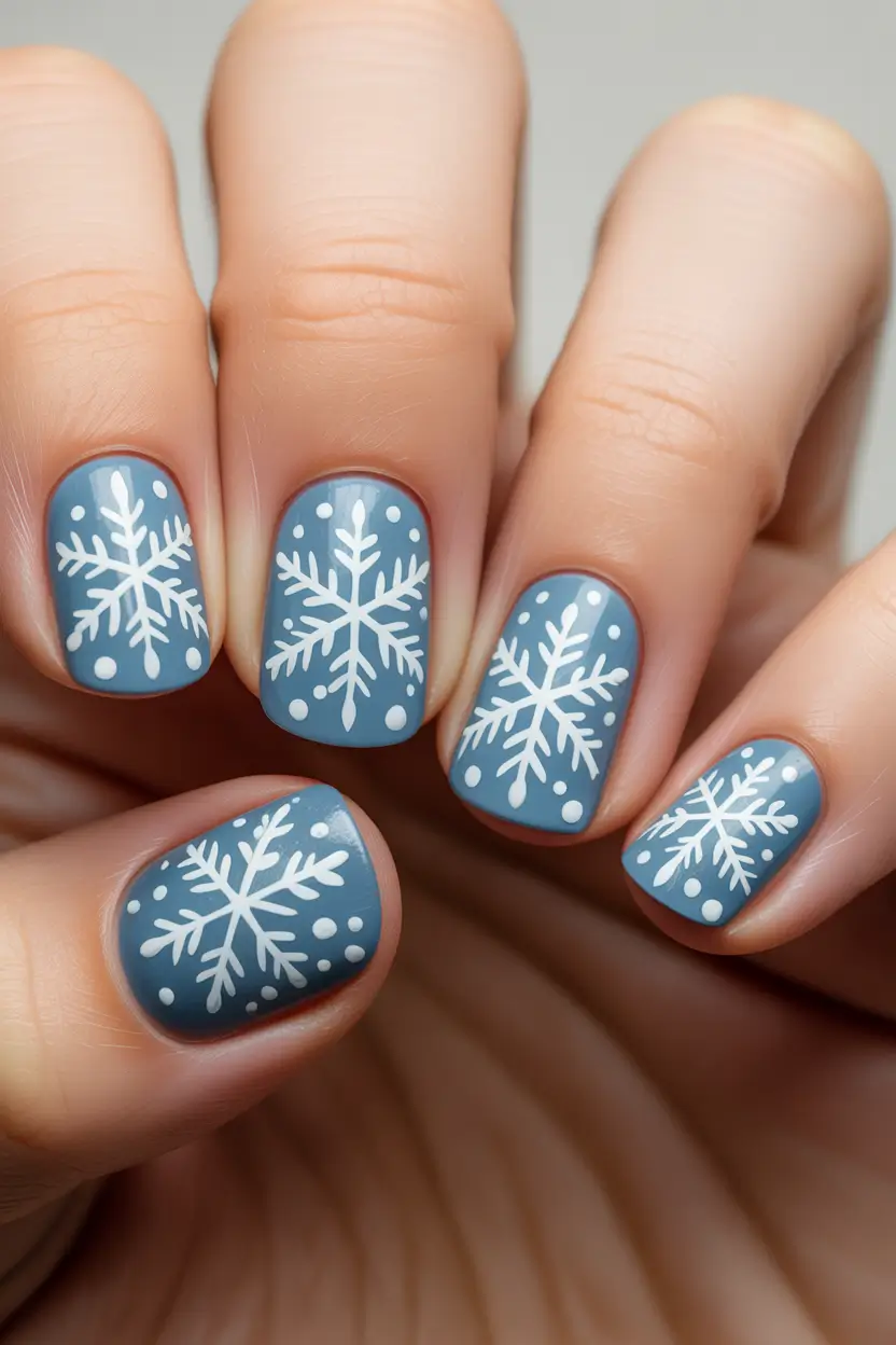 Fresh Nail Colors Winter 2025–2026 Frosty Blue Snowflakes