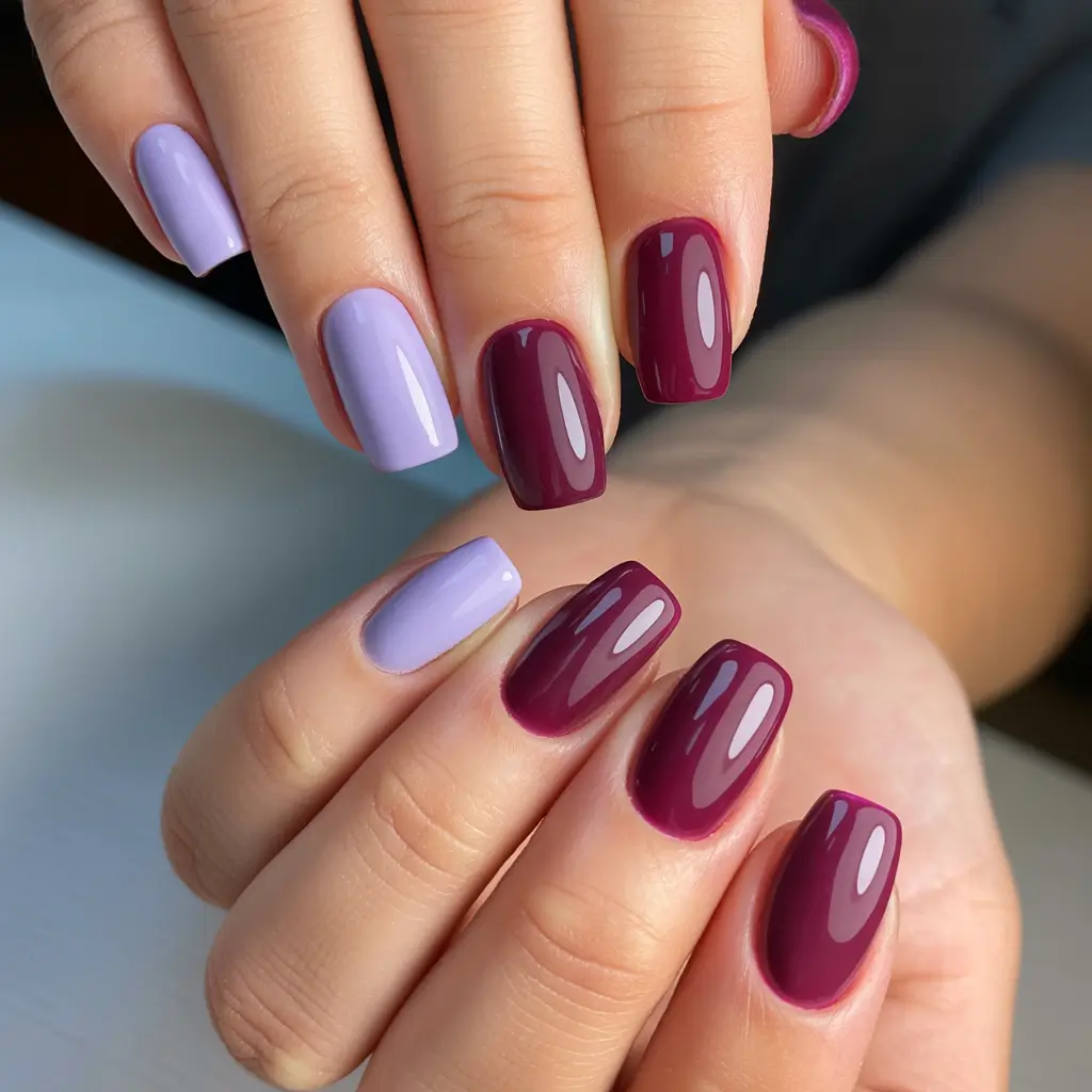 Fresh Nail Colors Winter 2025–2026 Mulberry and Lilac Contrast