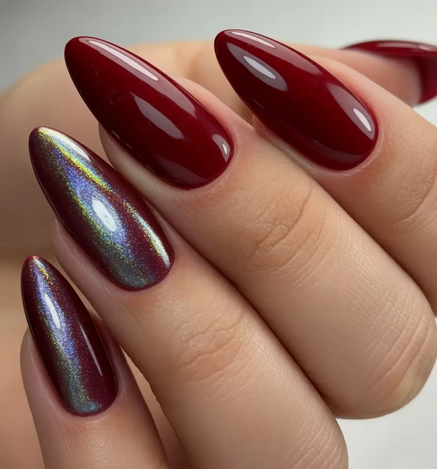 Fresh Nail Colors Winter 2025–2026 Wine with Holographic Edge