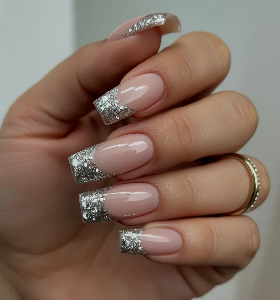 Gel Nail Trends Christmas 2025 Silver Frost French